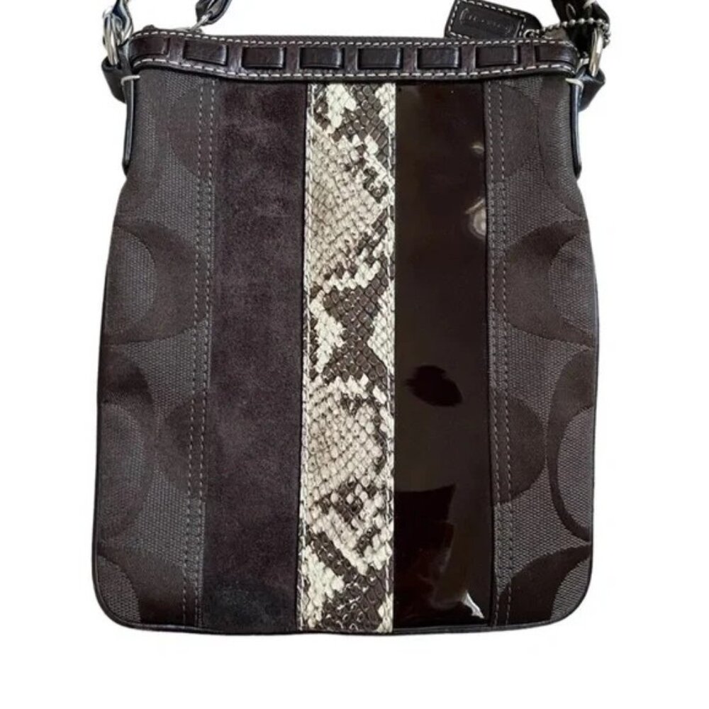 Coach Signature Black Python Embossed Crossbody 2… - image 1